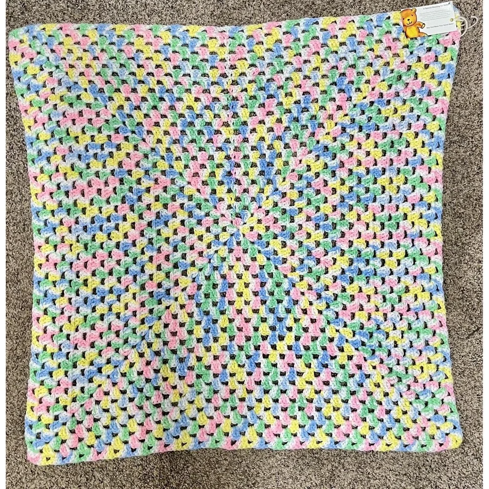Handmade Baby Girl Crochet‎ Receiving Blanket Multicolor Pastel Soft Throw
